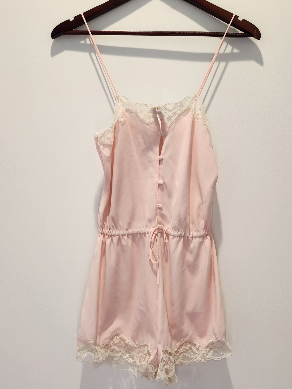 Vintage Victoria's Secret Gold Label Light Pink Poly Satin Lace Romper/Teddy